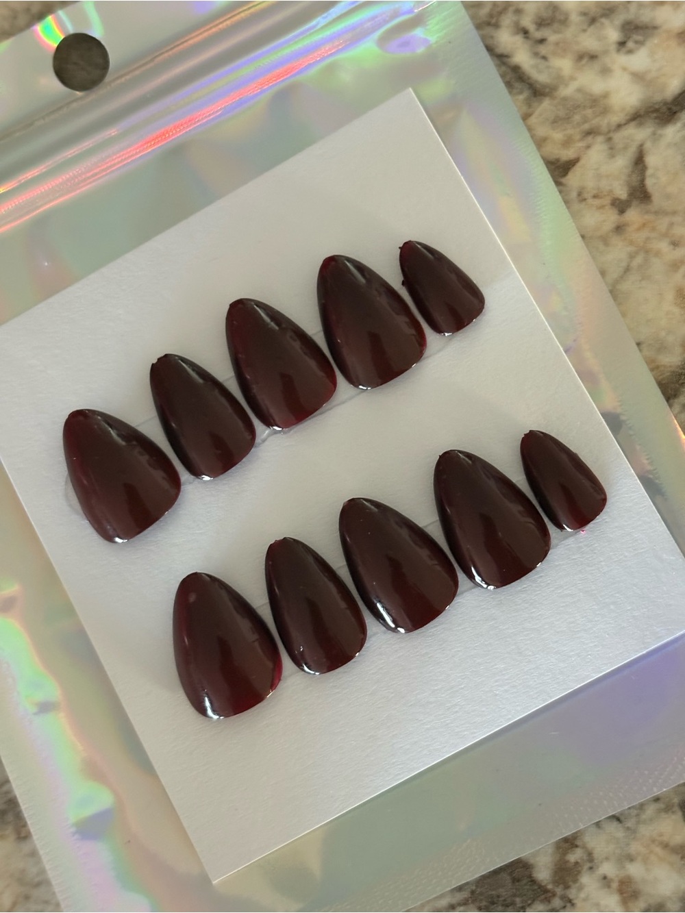 Dark Burgundy Press-On Almond Nails -